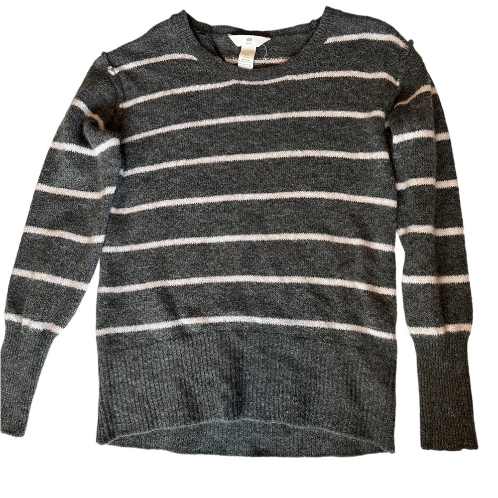 H&M grey and white striped sweater XS